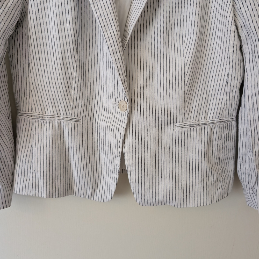 Banana Republic Womens 8 Linen Cotton Striped Blazer Sport Coat Preppy Classic - Picture 2 of 7